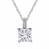 Princess Cut Solitaire Pendant Necklace 925 Sterling Silver With Premium Cubic Zirconia