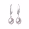 Natural Freshwater Pearl Ear Hook Earrings 925 Sterling Silver With Cubic Zirconia