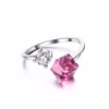 Pink Swarovski Crystal & White Cubic Zirconia Adjustable Ring 925 Sterling Silver