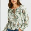 Women's Vintage Floral Long Sleeve Peplum Top – Boho Chic Blouse
