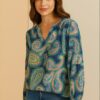 Women's Boho Paisley Print Chiffon Blouse – Multicolor Long Sleeve Top