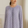 Women's Lavender Printed Chiffon Long Sleeve Button Front Blouse