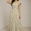 Elegant Cream Maxi Dress – Lightweight Fox Georgette Summer Dress With Abstract Print