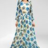 Floral Print Maxi Dress – Long Sleeve Lightweight Fox Georgette Dress With Ruffle Hem